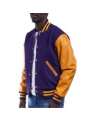 Purple Wool Body & Bright Gold Leather Sleeves Letterman Jacket