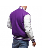 Purple Wool Body & Bright White Leather Sleeves Letterman Jacket