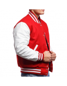 Red Wool and White Leather Varsity Letterman Jacket