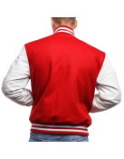 Red Wool and White Leather Varsity Letterman Jacket