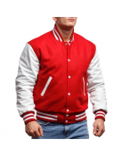 Red Wool and White Leather Varsity Letterman Jacket