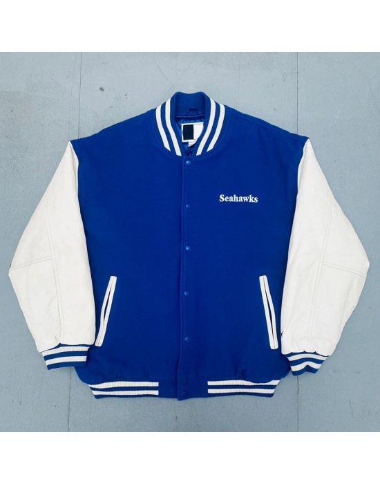 Royal and White 1990's Seattle Seahawks Varsity Jacket