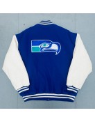 Royal and White 1990's Seattle Seahawks Varsity Jacket