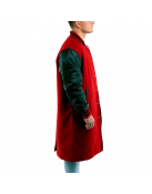 Scarlet Wool Body & Black Leather Sleeves Letterman Coat