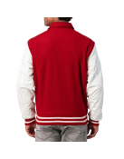 Scarlet Wool Body & White Leather Sleeves Letterman Jacket With Byron Collar