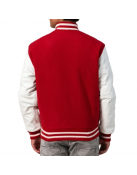 Scarlet Wool Body & White Leather Sleeves Letterman Jacket With Zipper