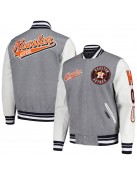 Script Tail Houston Astros Heather Gray and White Varsity Jacket