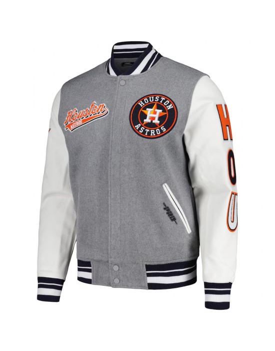 Script Tail Houston Astros Heather Gray and White Varsity Jacket