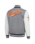 Script Tail Houston Astros Heather Gray and White Varsity Jacket