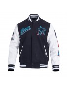 Script Tail Miami Marlins Classic Rib Varsity Jacket