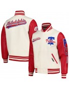 Script Tail Philadelphia Phillies Cream and Red Varsity Jacket