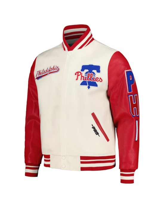 Script Tail Philadelphia Phillies Cream and Red Varsity Jacket