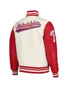 Script Tail Philadelphia Phillies Cream and Red Varsity Jacket