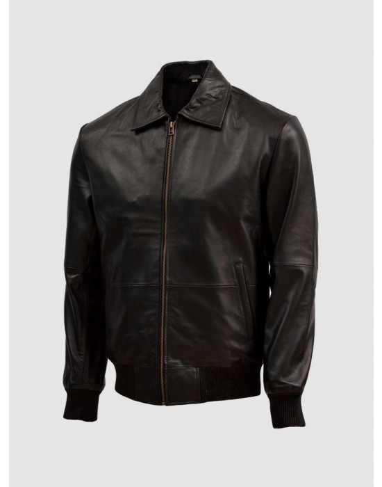 Sheep Leather Black  Bomber Jacket