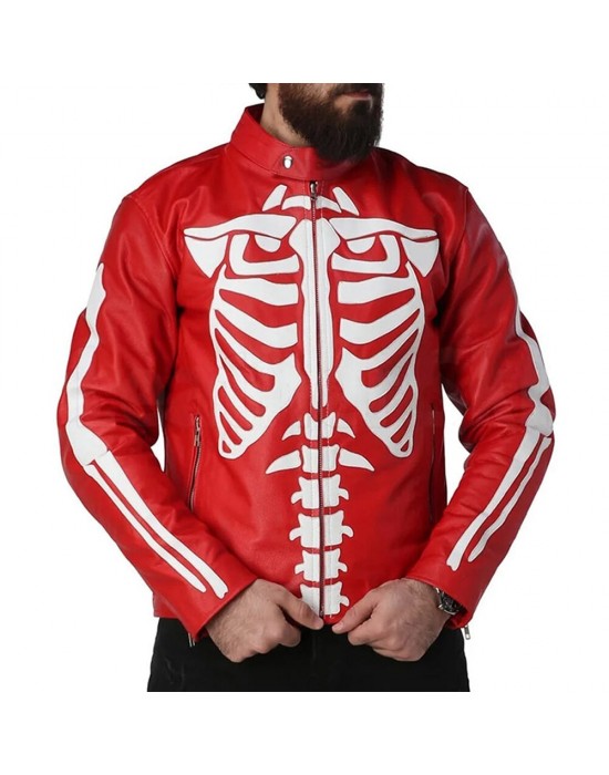 Skeleton Leather Red Jacket