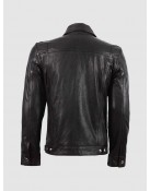 Summer Jacket -Leather Collar Biker Jacket in Black