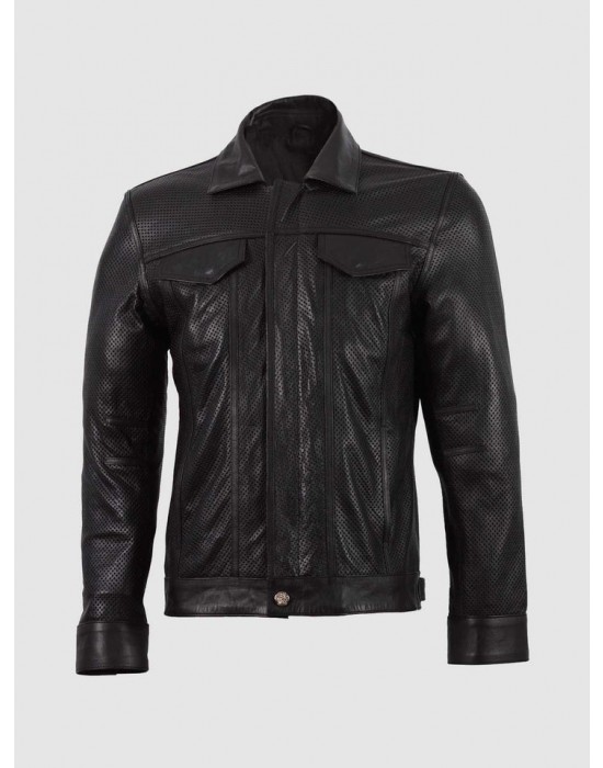 Summer Jacket -Leather Collar Biker Jacket in Black