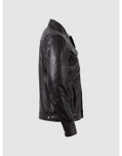 Summer Jacket -Leather Collar Biker Jacket in Black