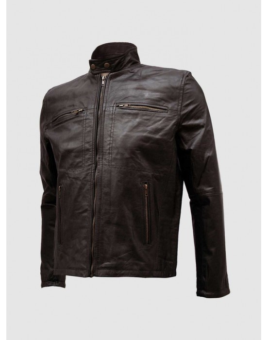 Super Slim Men Brown Leather Motorcycle Jacket