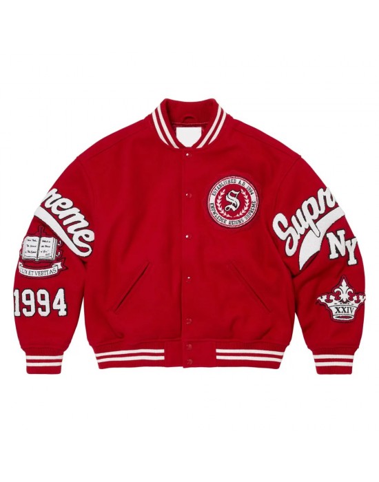 Supreme NY Veritas Full-Snap Wool Varsity Jacket