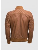 Tan Quilted Bomber Leather Jacket for Men - Abbronzatura