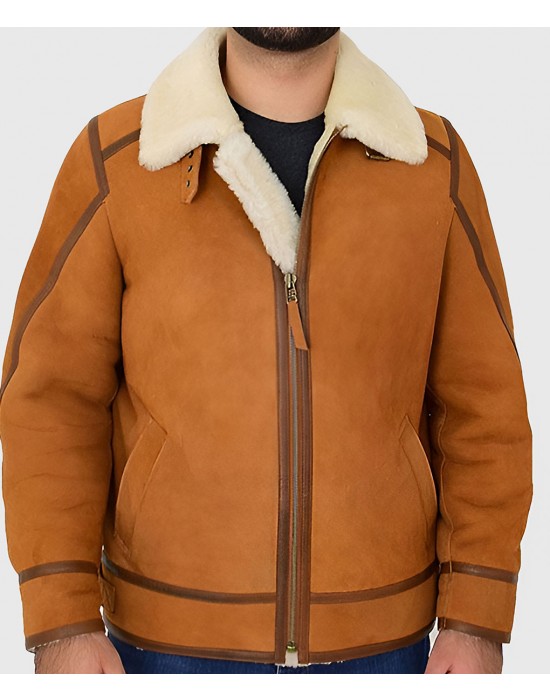 Tejan Men’s Brown B-3 Bomber Leather Jacket