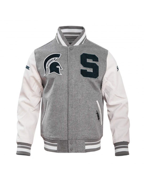 Varsity Heather Grey Michigan State University Classic Rib Wool Jacket