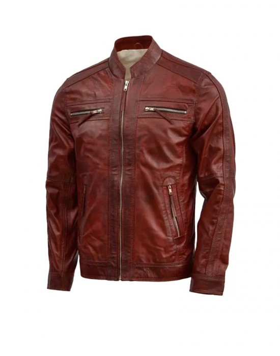 Waxed Leather Burgundy Leather Jacket