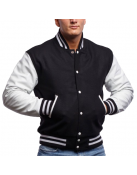 White Genuine Leather & Black Wool Varsity Letterman Jacket